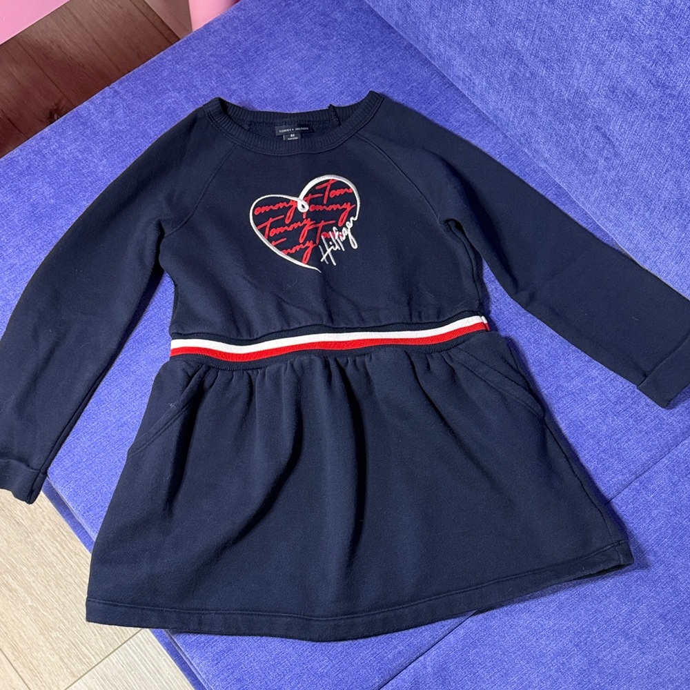 Tommy Hilfiger Navy Sweatshirt Dress with Red Heart Design
